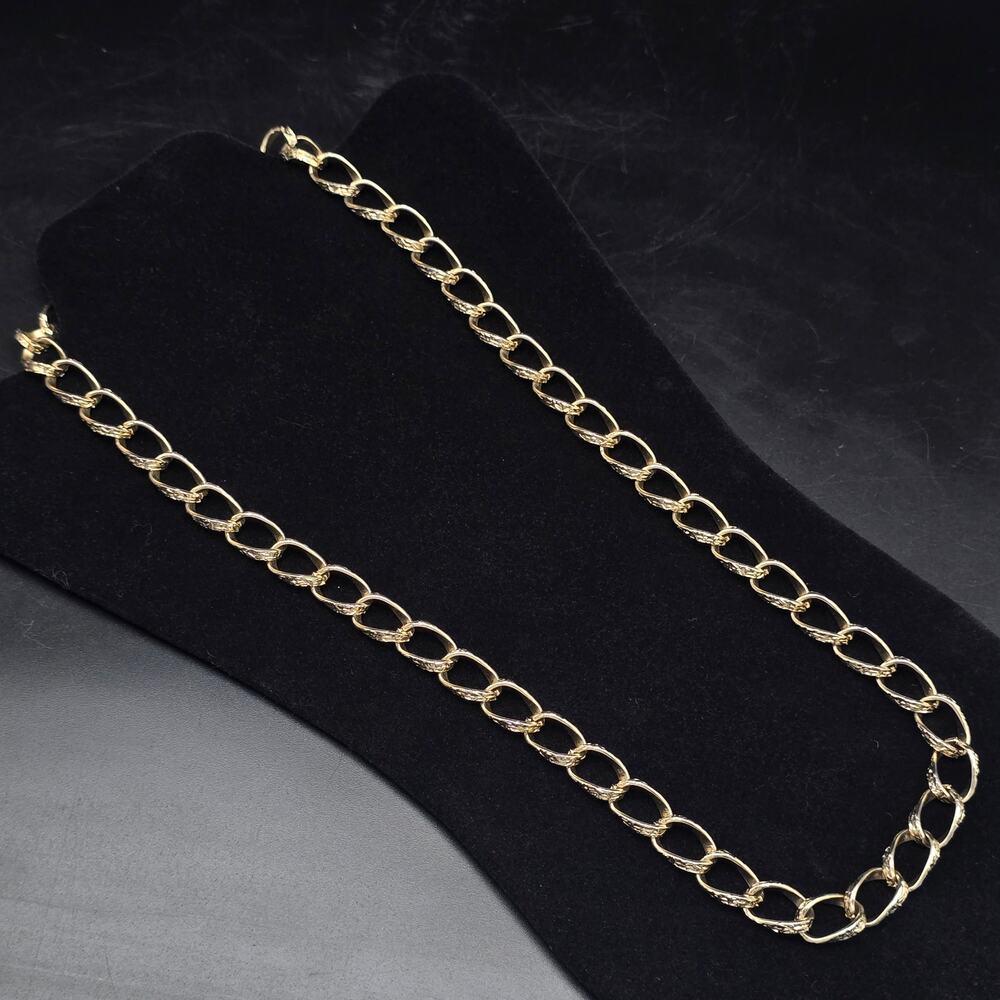 Gold Tone Embossed Link Chain Necklace Vintage Costume Jewelry